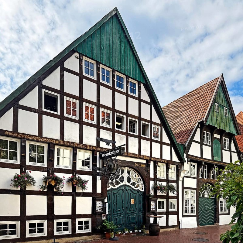 Historic half-timbered houses in the old town, Osnabrück, Lower Saxony, Germany