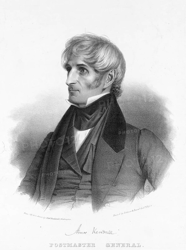 Amos Kendall (born 16 August 1789 in Dunstable, Middlesex County, Massachusetts, died 12 November 1869 in Washington, D.C.) was an American politician who served as Postmaster General in the cabinets of Presidents Andrew Jackson and Martin Van Buren, American history, authentic, digitally restored reproduction of a 19th-century original, exact date of the depiction unknown, historical