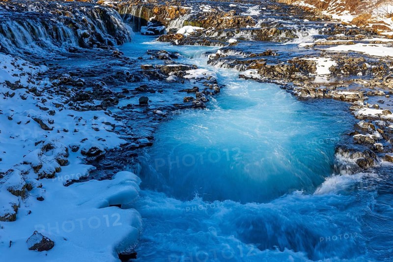 Brúarfoss, waterfall, snow, winter, Golden Circle, Iceland, Scandinavia