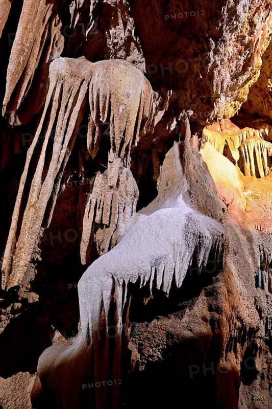 Grotte de la Madeleine, with typical stalactite formations of stalagmites and stalactites, UNESCO World Heritage Site, Saint-Remèze, Ardèche Gorge, Gorges de l'Ardèche, Vallon-Pont-d'Arc, Rhône-Alpes, France