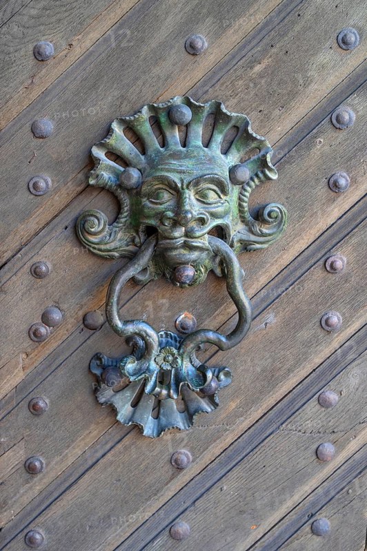 Door knocker at the gate of Stadtschloss, Neuburg an der Donau, Upper Bavaria, Germany