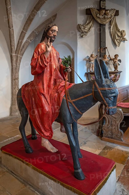 Palmesel around 1500, in the church of the Assumption of Mary, late Gothic hall church, 15th century, Erlach district of Simbach am Inn, Lower Bavaria, Germany