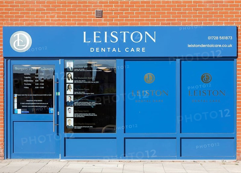 Local services Leiston Dental Care dentist surgery shopfront, Leiston, Suffolk, England, UK