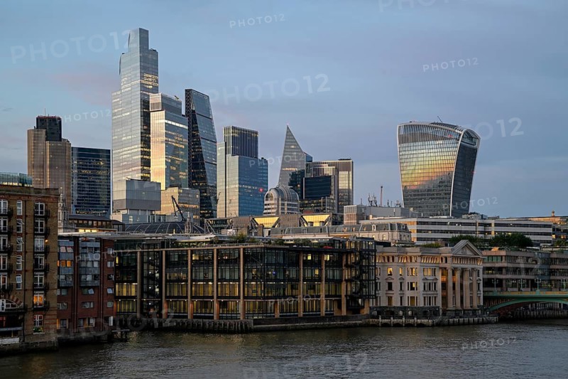 City of London skyline with skyscrapers 22 Bishopsgate, Leadenhall Building, Cheesegrater, and 20 Fenchurch Street, Walkie Talkie, on the Thames, London, England, Great Britain, Great Britain
