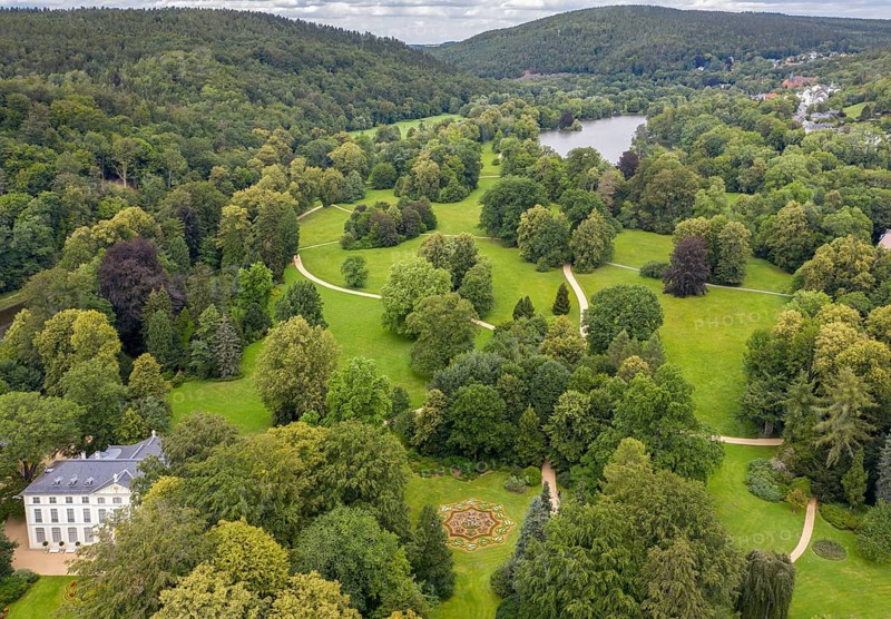 Germany, Greizer Park, Sommerpalais Greiz, Thuringia, Thuringia, aerial view, cultivated landscape, cultural landscape, landscape, landscape, aerial view, Vogtland