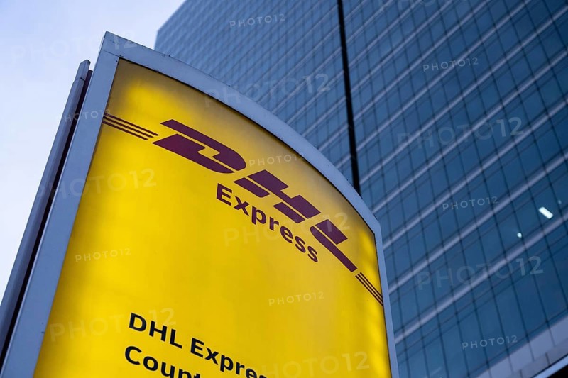 Bangkok, Thailand. August 14th 2026. DHL Express brand logo sign of the multinational logistics and delivery courier company outside an office in Bangkok, Thailand, Asia
