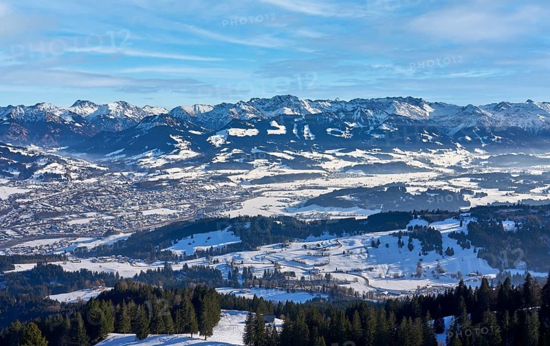 Panorama of the Allgaeu High Alps above Valley of river Iller, Sonthofen, Bavaria, Germany
