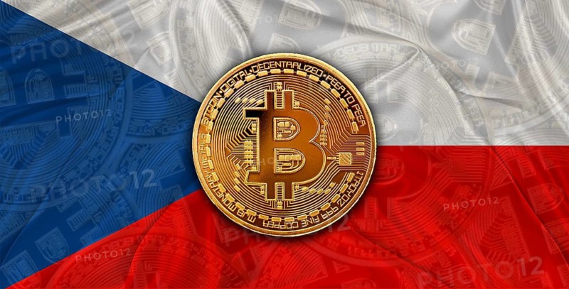 Investors in Blockchain Technology with Czech Republic flag background. Bitcoin cryptocurrency with Czech flag