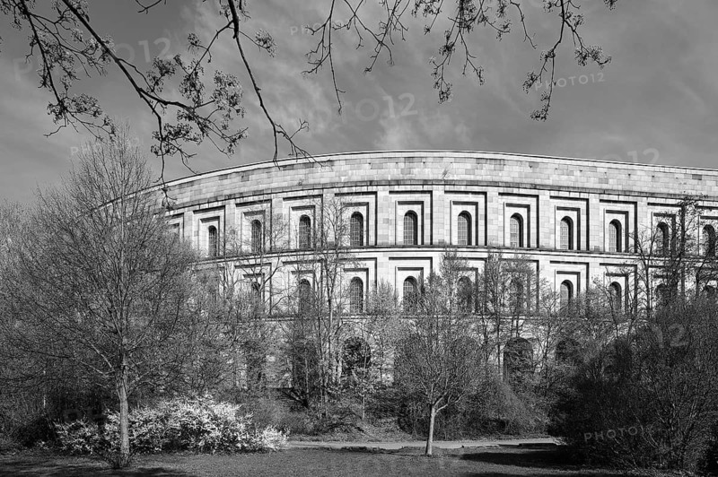 Detailed view of the former incomplete Congress Hall of the NSDAP 1933-1945, Documentation Center, Reichsparteitagsgelände, black and white, Bayernstraße 110, Nuremberg, Middle Franconia, Bavaria, Germany