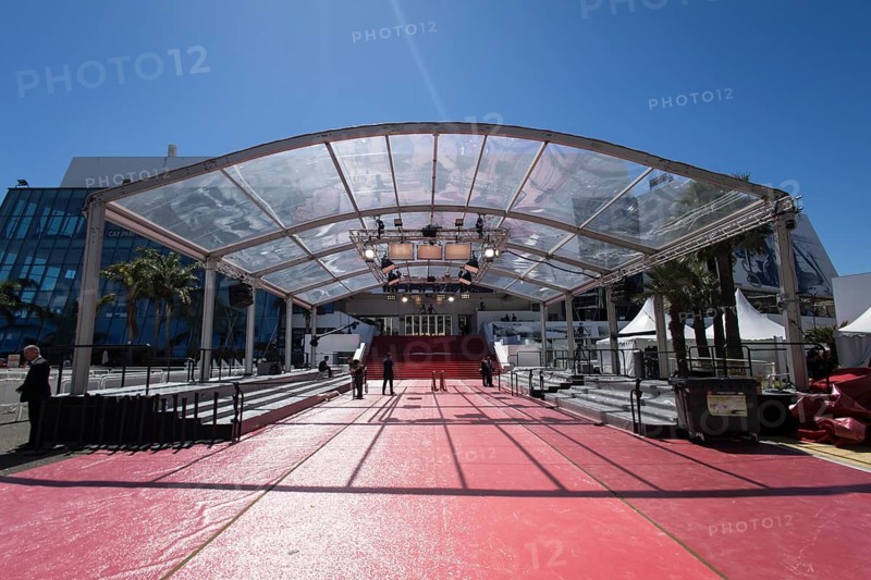 Staff preparing for the Red Carpet in front of the opening of the 79th Cannes International Film Festival. The 79th Cannes International Film Festival will take place from May 12 to 23, 2026