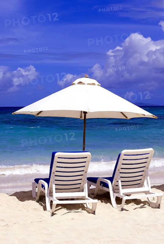 Umbrellas on Dawn Beach, St. Maarten, Caribbean, St. Maarten/Martin