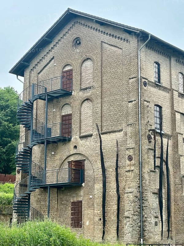 Augustaschacht Memorial, historic pump house, former prisoner of war camp, Hasbergen-Ohrbeck near Osnabrück, Lower Saxony, Germany