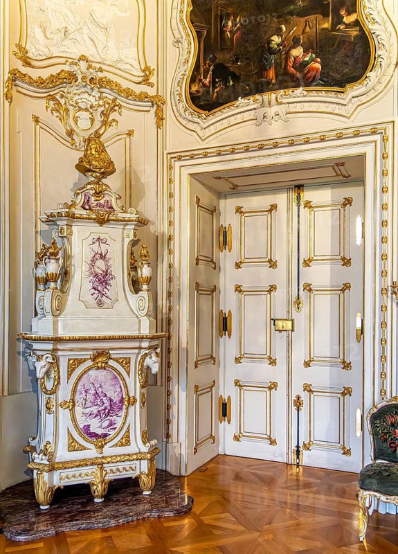 Interior design and exhibition rooms in the Würzburg Residence, imposing 18th century palace with frescoes, paintings and valuable works of art, Würzburg, Bavaria, Germany