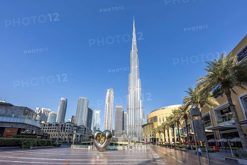 Dubai Burj Khalifa Skyline tallest building in the world with Dubai Mall in Downtown Dubai, United Arab Emirates