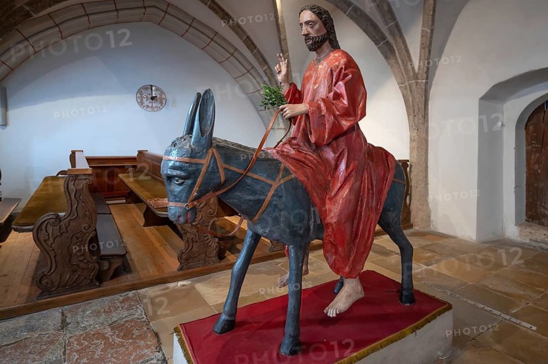 Palmesel around 1500, in the church of the Assumption of Mary, late Gothic hall church, 15th century, Erlach district of Simbach am Inn, Lower Bavaria, Germany