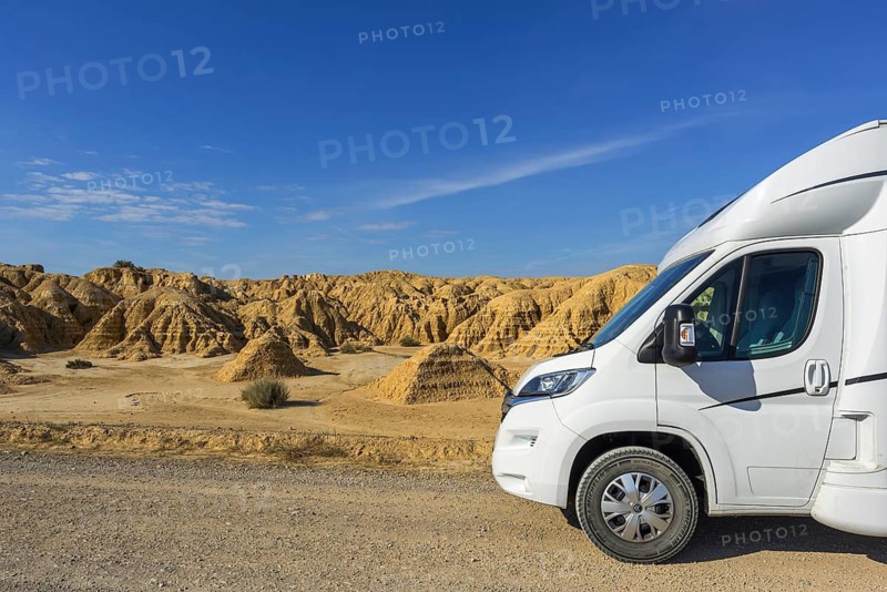 Motorhome trip through the Bardenas Reales Natural Park, Navarra, Spain