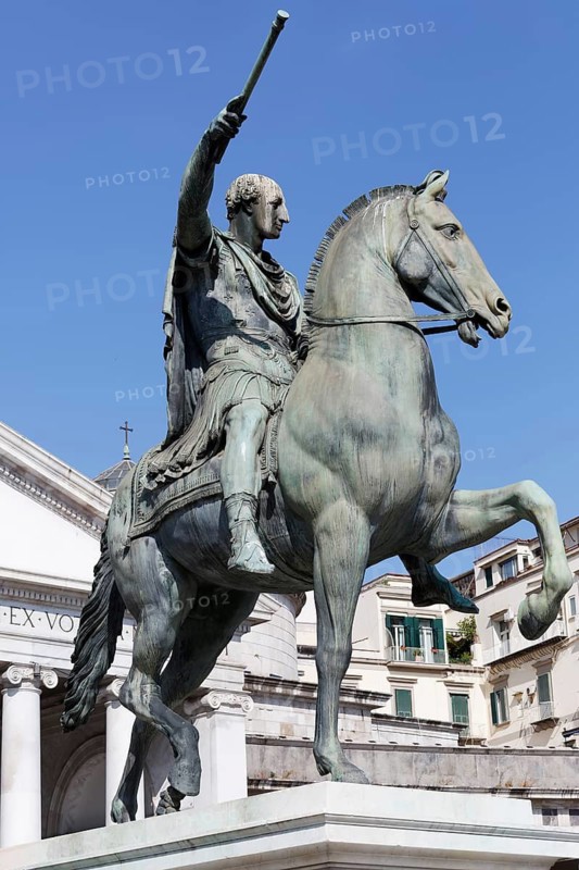 King Charles III of Bourbon, equestrian statue of Antonio Canova, Piazza del Plebescito, Naples, Campania Province, Italy