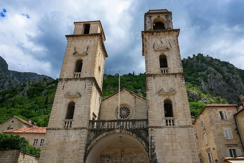 Cathedral of Saint Tryphon, the oldest preserved Romanesque church in the Eastern Adriatic. It houses valuable treasures of fine art, liturgical furniture and sculptures. Kotor, Montenegro