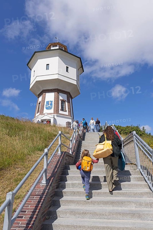 People, water tower, Langeoog, East Frisia, Lower Saxony, Germany