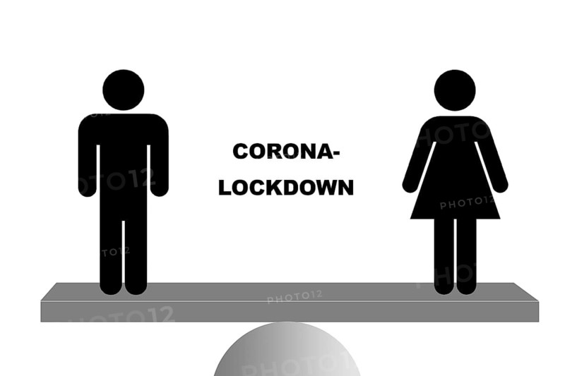 Cornona lockdown, disease, infection, curfew, pandemic, crisis, virus, man, woman, scale, silhouette, studio recording, Lower Saxony, Federal Republic of Germany