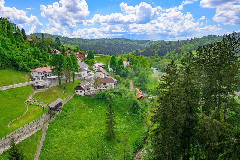 A high view of the settlement of Prejama, Upper Carniola Region, Slovenia