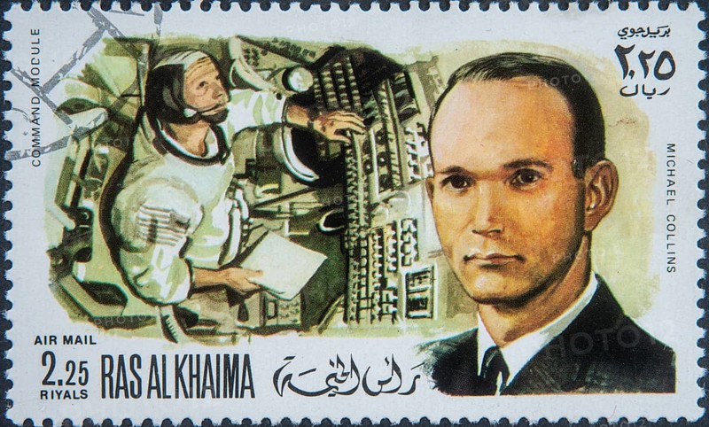 Michael Collins (1930–2021) was an American astronaut. He is best known as one of the three astronauts on the Apollo 11 mission, during which the other two became the first humans to land on the Moon. Portrait on an UAR stamp