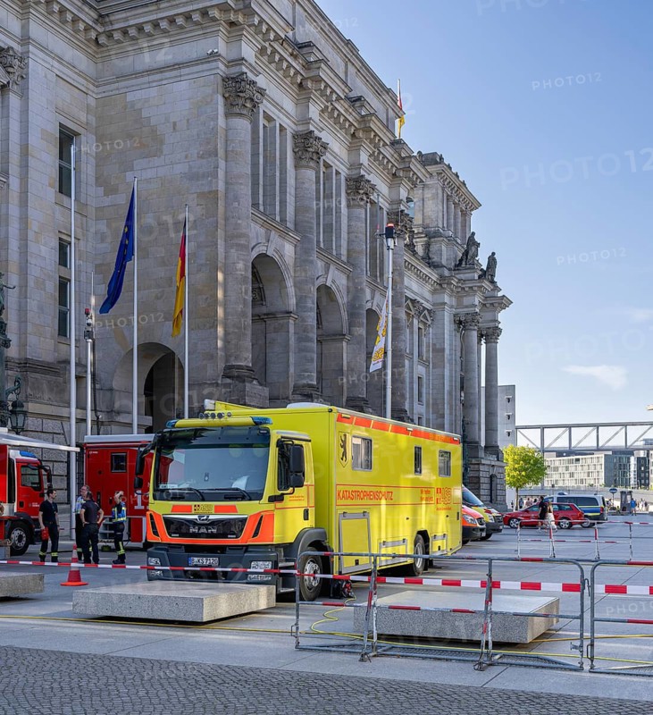 Christopher Street Day, CSD, police security measures and emergency vehicles from various emergency services around the event at the Brandenburg Gate, Berlin, Germany