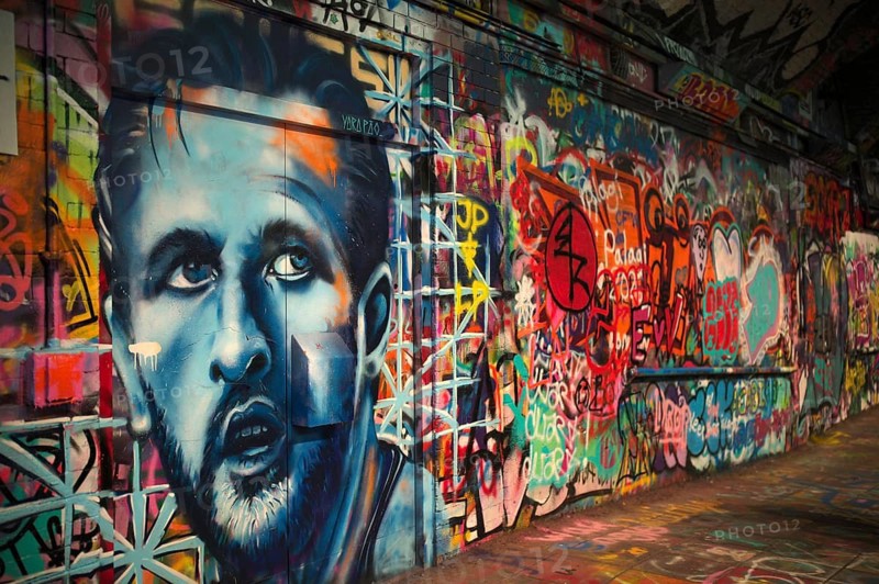 Portrait of English soccer player Harry Kane, legal, temporary graffiti in the graffiti tunnel, Leake Street Arches, London, England, Great Britain, Great Britain