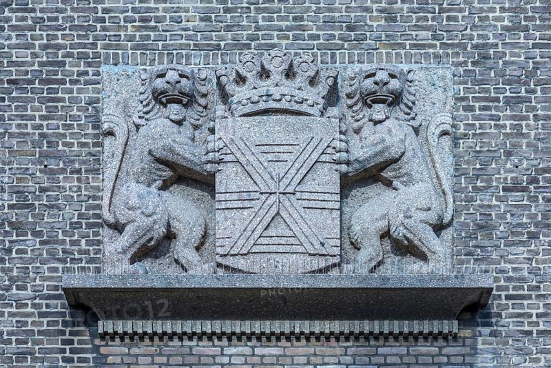 City coat of arms at the town hall designed as relief, Enschede, Netherlands