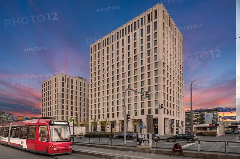 Modern hotel buildings at the main train station, Nuremberg, Middle Franconia, Bavaria, Germany