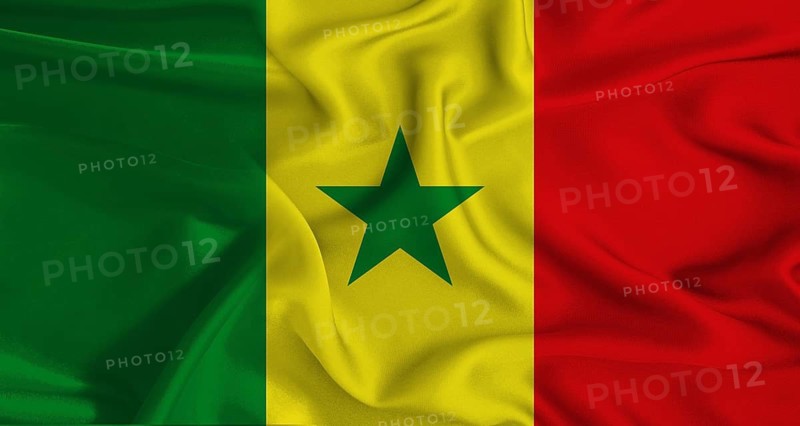 Colorful flag of Senegal with a silky fabric texture waving. Realistic Senegal flag waving