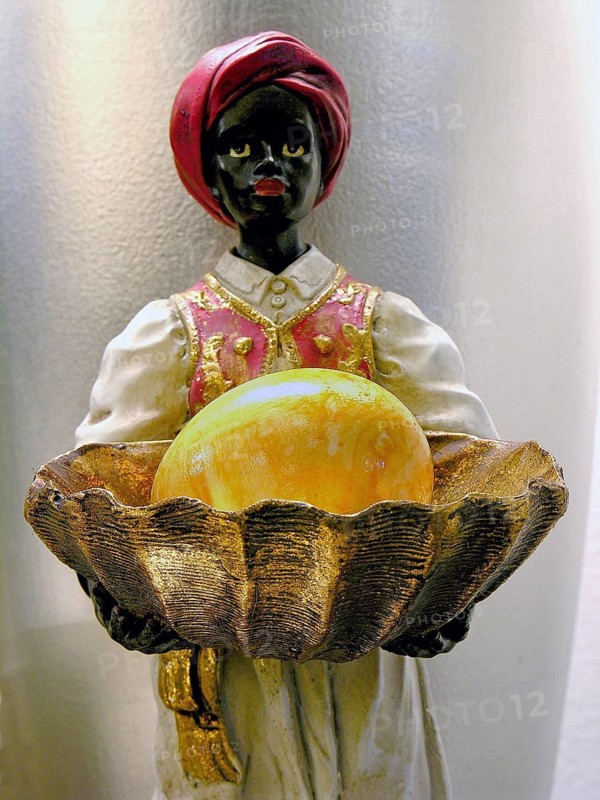 Figure of a black boy with a nanduei in a mussel, Nuremberg, Mittelfranlken, Bavaria, Germany