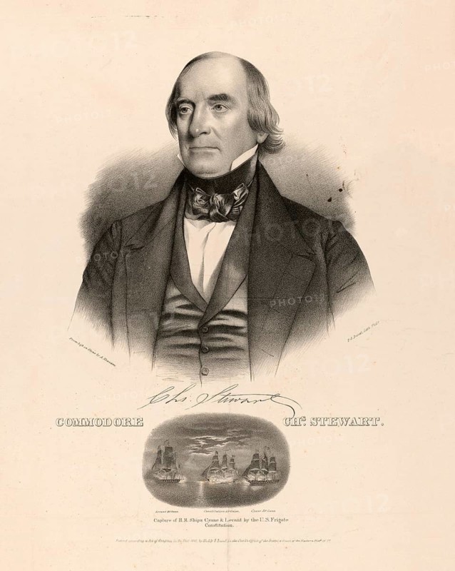 Commodore Charles Stewart (1778–1869) was a distinguished officer in the US Navy who, amongst other things, commanded the famous warship USS Constitution, American history, authentic, digitally restored high-resolution reproduction from a 19th-century original, exact date of the image unknown, historical