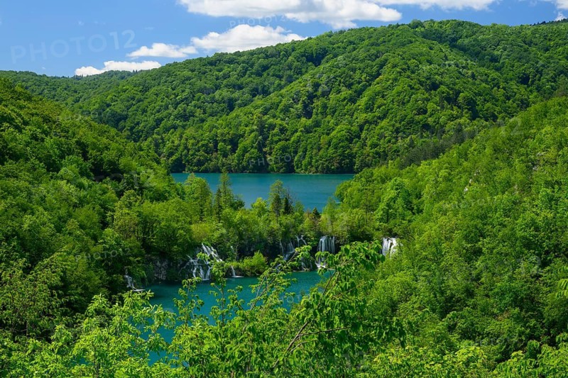A high view of Waterfalls at Plitvice Lakes National Park, Croatia