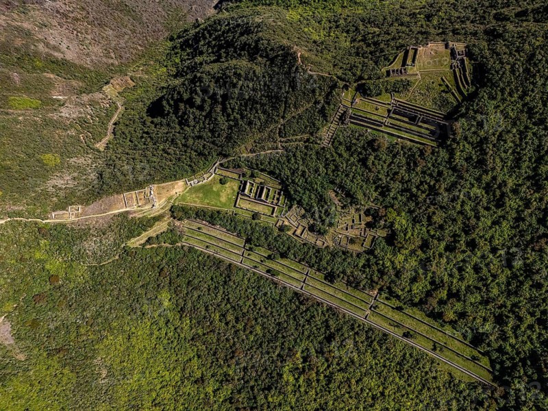 Historic Inca city, fortress, Choquequirao, also Choquequirau, in the mountain jungle, cultural, religious center of the Inca, archaeological site, ruined city of the Inca, southern Peru, Andes, Peru, South America