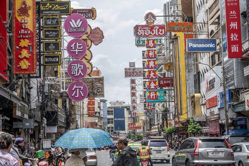 Bangkok, Thailand. August 24th 2026. Busy traffic and neon signs along Yaowarat Road in the Chinatown district of Bangkok, Thailand, Asia