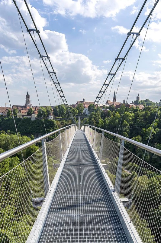 Neckarline suspension bridge over the Neckar in Rottweil, Germany
