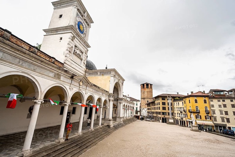 Piazza della Libertà main square with Loggia e Tempietto di San Giovanni and tower of the Cattedrale di Santa Maria Annunziata, old town, Udine, Friuli-Venezia Giulia, Italy