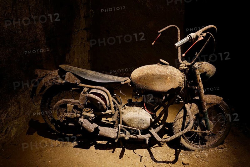 Rotten Motom 48 motorcycle from the 1950s, Galleria Borbonica, Bourbon Tunnel, Naples underground, Campania province, Italy