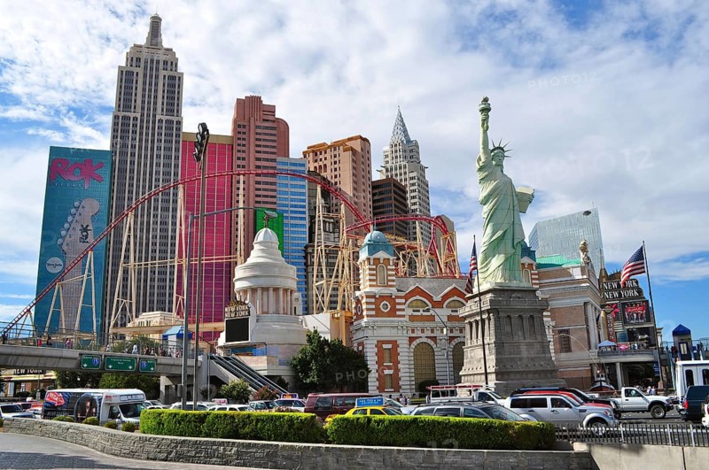 Replica of New York with Statue of Liberty and rollercoaster, Las Vegas, Nevada, USA