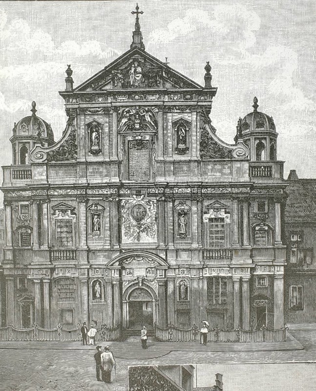 St. Carolus Borromeuskerk in Antwerp, Belgium, a historic Jesuit church in Baroque style, around 1880, authentic, high-resolution reproduction from a 19th-century model, exact date of depiction unknown, historical