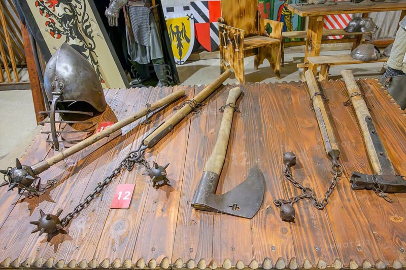 Medieval weapons in a display at the Predjama Castle, Slovenia