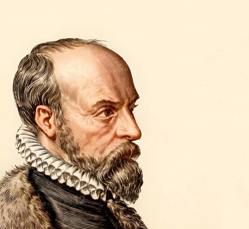 Abraham Ortelius, 1527 – 1598, Flemish scholar, cartographer, geographer and cosmographer, digitally edited based on a historical illustration by Léonard Gaultier