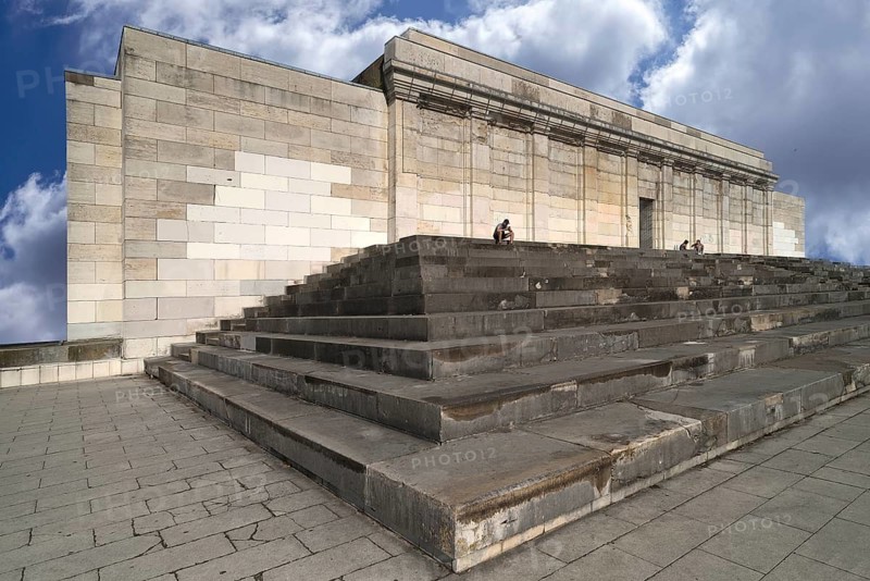 Central building of the National Socialists' Zeppelin main stand on the former Reichsparteitag grounds, 1933-1945, Cloudy Sky, Nuremberg, Middle Franconia Bavaria, Germany