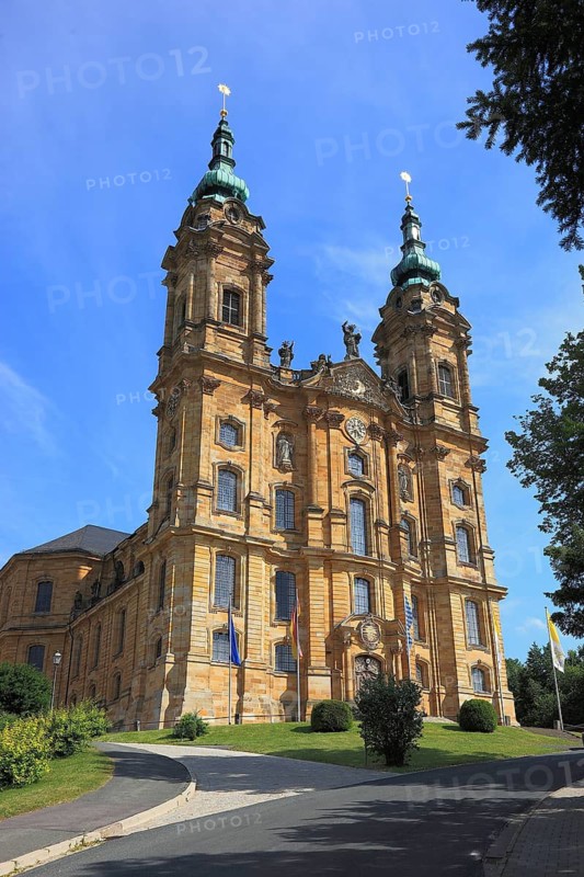 Vierzehnheiligen Basilica, Bad Staffelstein, Lichtenfels district, Upper Franconia, Bavaria, Germany. The church, built according to plans by Balthasar Neumann, is dedicated to the fourteen emergency workers