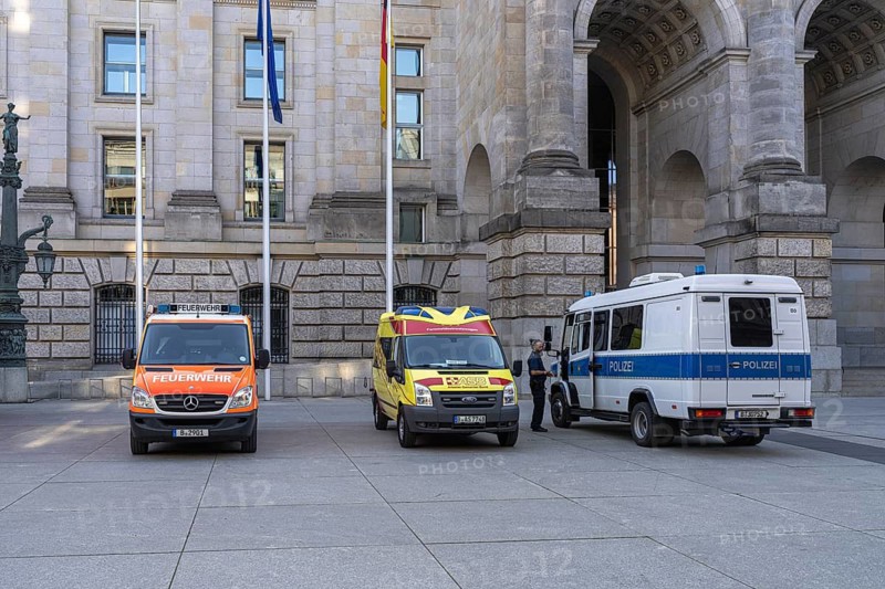 Christopher Street Day, CSD, police security measures and emergency vehicles from various emergency services around the event at the Brandenburg Gate, Berlin, Germany
