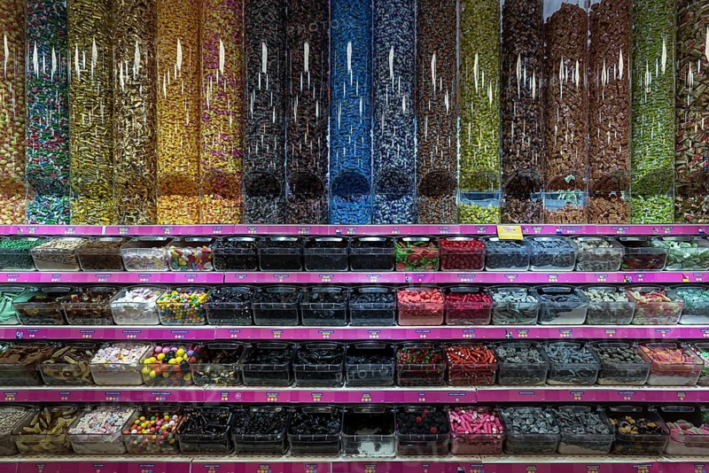 Different types of bobons in a candy store, the Netherlands
