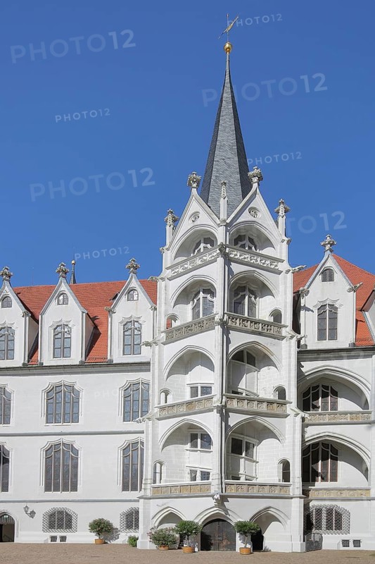 Großer Wendelstein, spiral staircase, courtyard, late Gothic Albrechtsburg, Burgberg, Meissen, Saxony, Germany