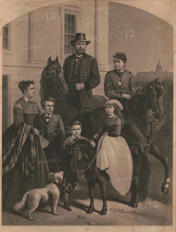 Ulysses S. Grant (1822–1885), Commander-in-Chief of the Union Army during the American Civil War and later the 18th President of the United States, pictured here with his family, American history, authentic, digitally restored high-resolution reproduction from a 19th-century source, exact date of the image unknown, historical
