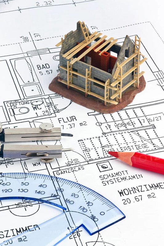 Construction plan for a residential building. Drawings and paintings by an architect, Austria
